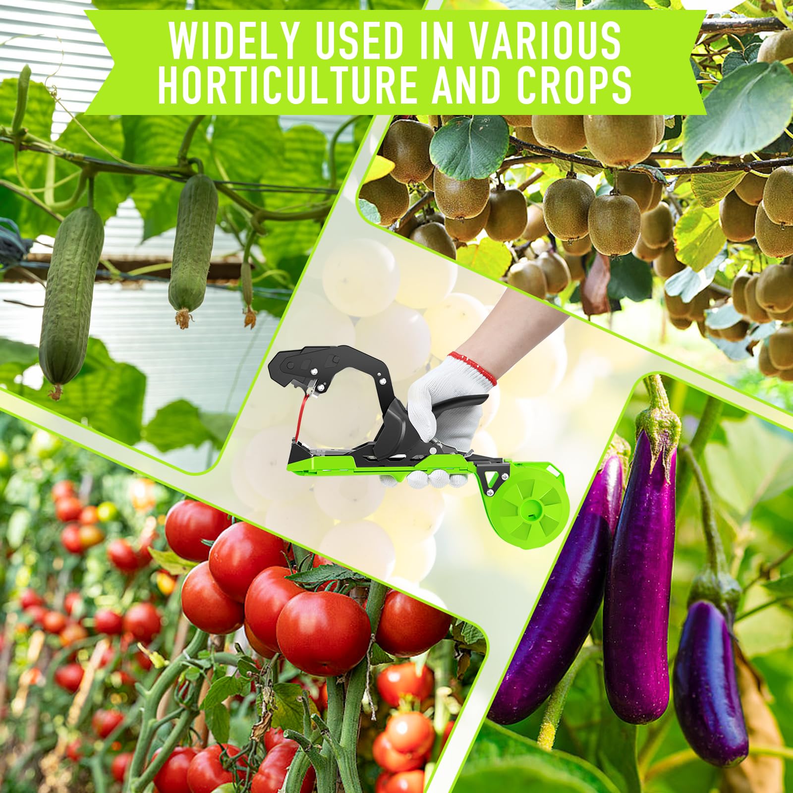 Grade Plant Tying Machine, Upgraded Tape Gun with 20 Tape Rolls & 10,000 Staples, Fast Vine Support Tool for Greenhouse/Vineyard/Farm, Lightweight Plant Tie Tapener Gun with Blades & Gloves (Green)