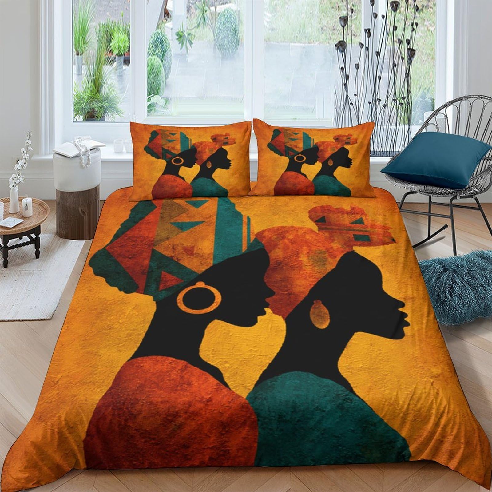 Ctjqhvkz Style-7 3D Printed African Silhouette Fitted Sheet Microfiber Ethnic Headwrap Bed Sheet For Bedroom Dorm Mattress Cover Decor Single（135X200cm）