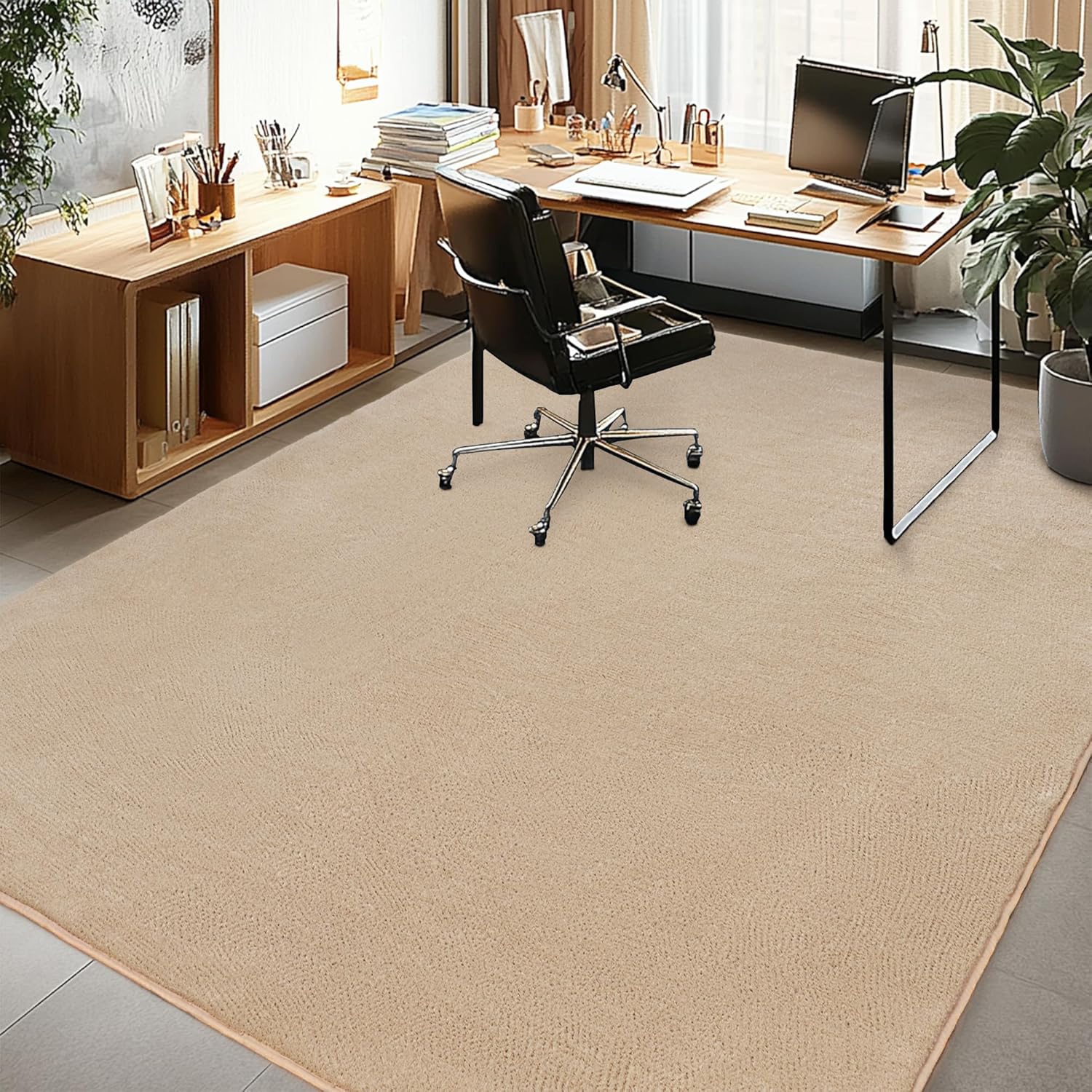 Large Modern Area Rugs for Living Room Bedroom, 5x8 Feet Beige Ultra Soft Thickened Memory-Foam Indoor Rug, Comfy Aesthetic Solid Minimalist Carpets for Girls Boys Nursery Dorm Home Decor