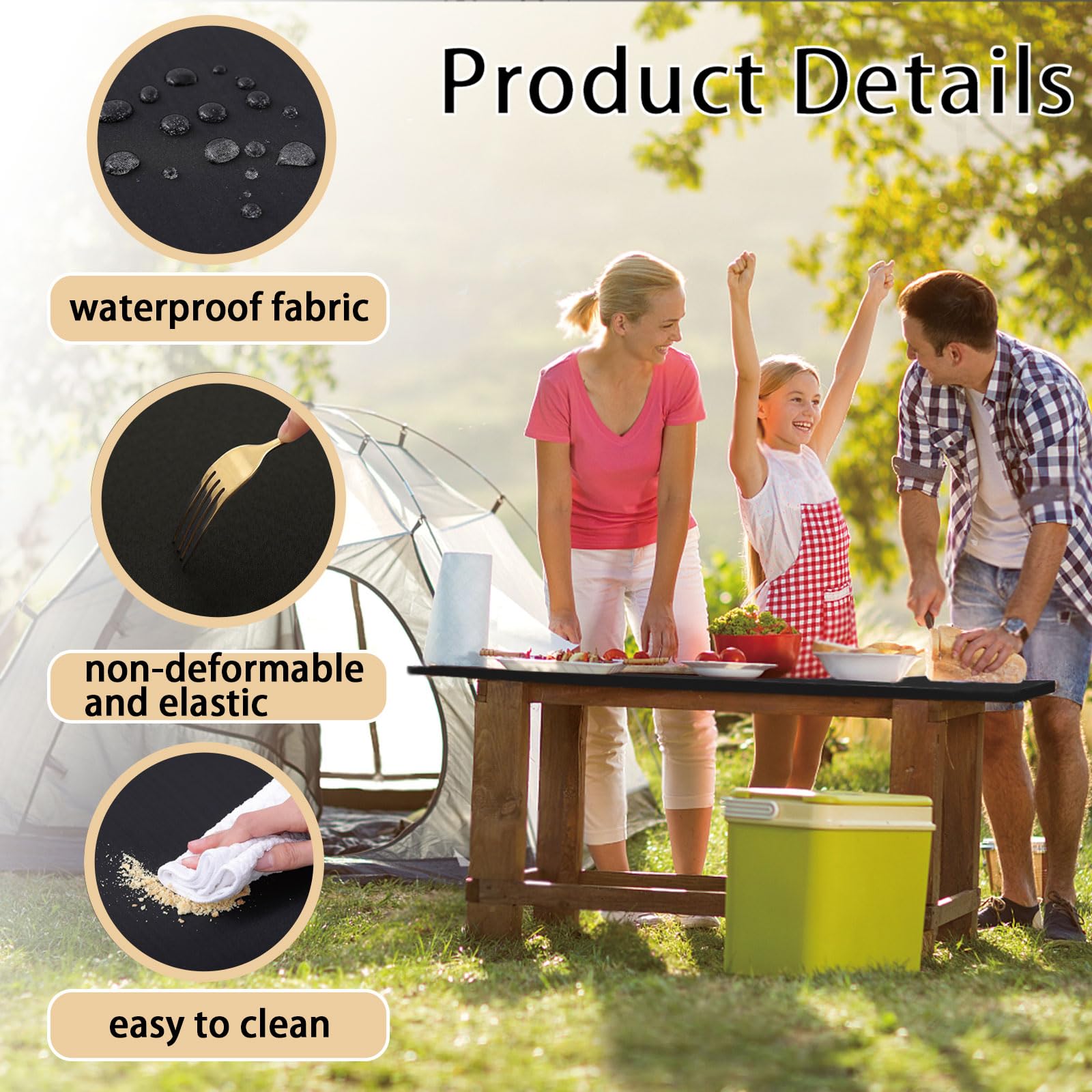 Rectangle Picnic Table Cover, Polyester Elastic Fitted Tablecloth for 4 Feet Folding Tables - Image 3