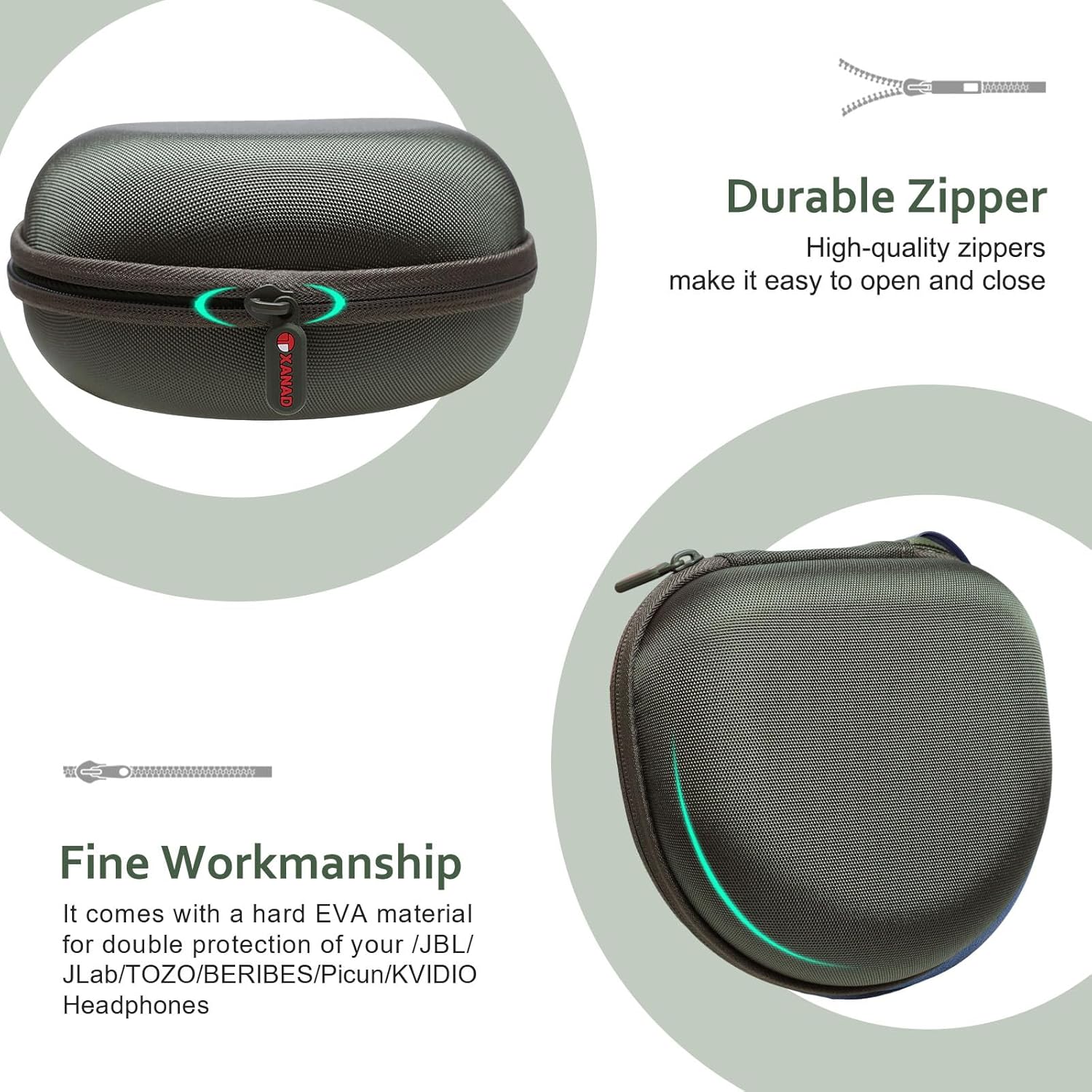 Headphone Headset Case for JLab JBuds Lux ANC/Beats/JBL/TOZO/BERIBES/Picun/KVIDIO Noise Cancelling Over-Ear Foldable Headphone (Dark Green) - Image 4