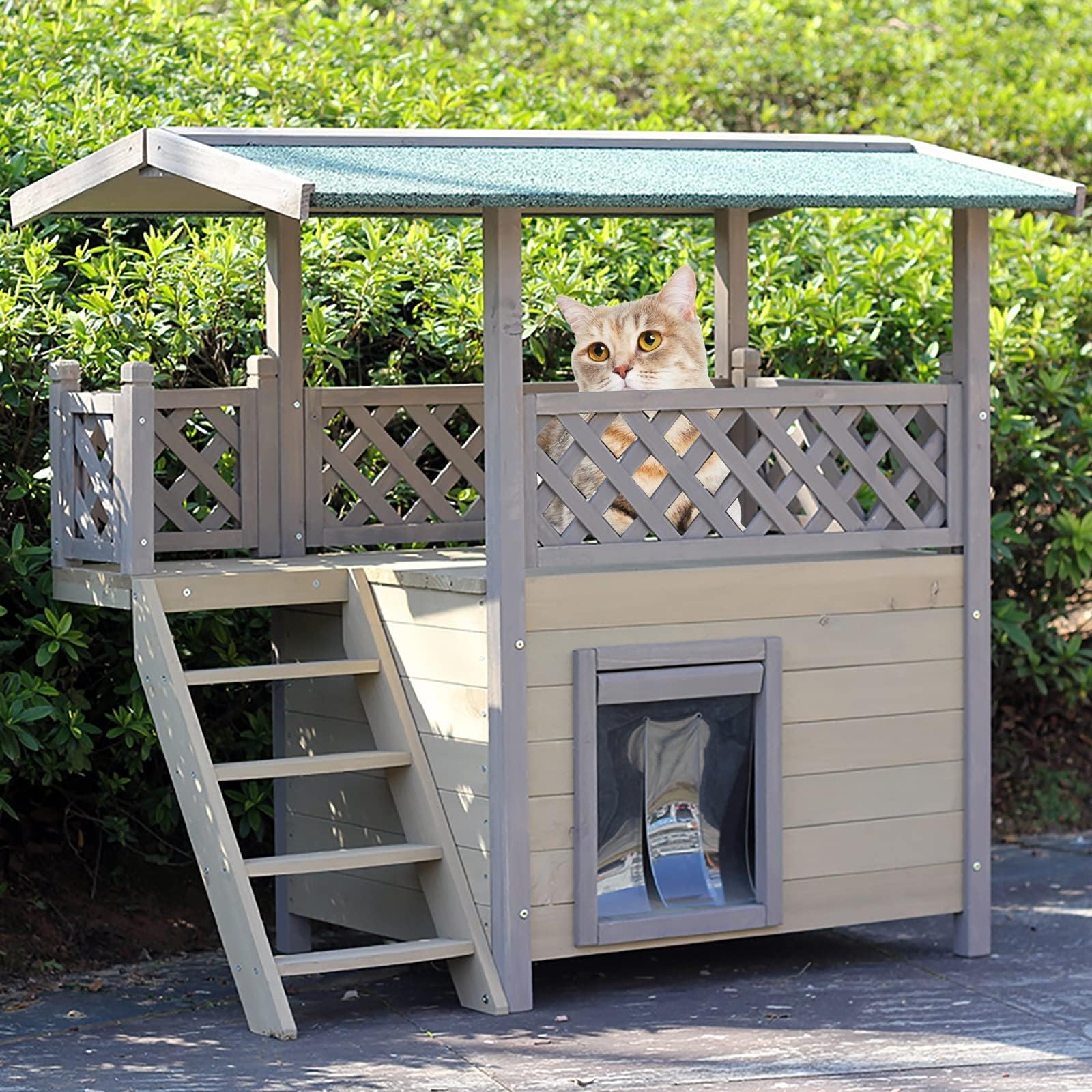 Amazon | 猫 ハウス 屋外用 防水 防寒 キャットハウス 2階建て、ドアカーテン付き 猫の家 木製で耐候性に優れている 屋外用野良猫 ...
