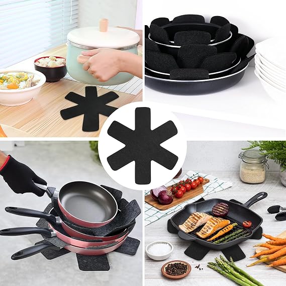 Felt Pan Protectors, Set of 10, 38 cm, Stacking Protection, Pot Protector, Adjustable Size, Stackable Pan Protector, Felt for Pots, Kitchen Utensils, Black (38 cm Black)