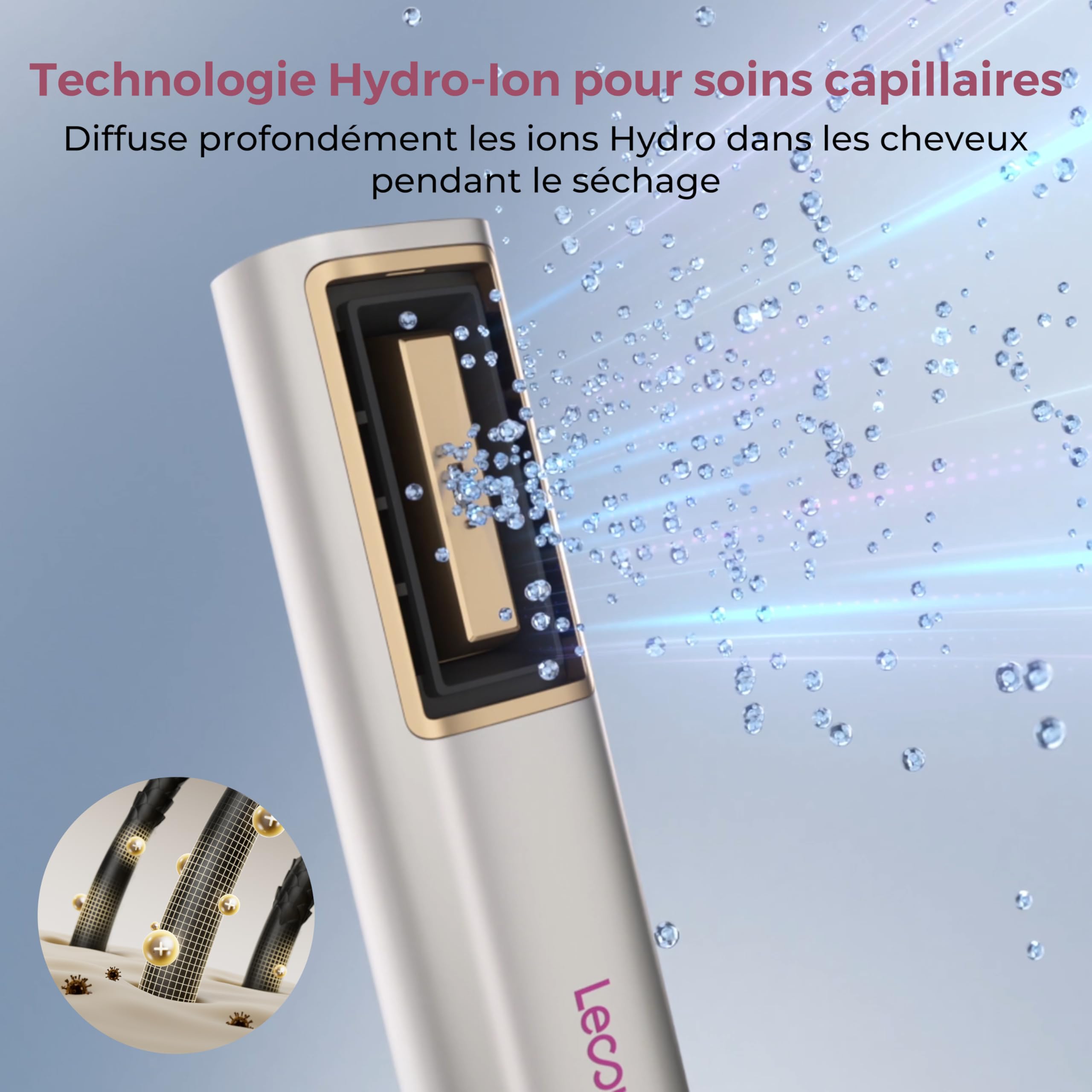 X2 Sèche cheveux 3 en 1, haute vitesse 110000 tm, femme, protection cheveux, hydro ionique, anti-frisottis,léger, brosse, concentrateur, Compacte et portable, Idéal voyage, Gris.