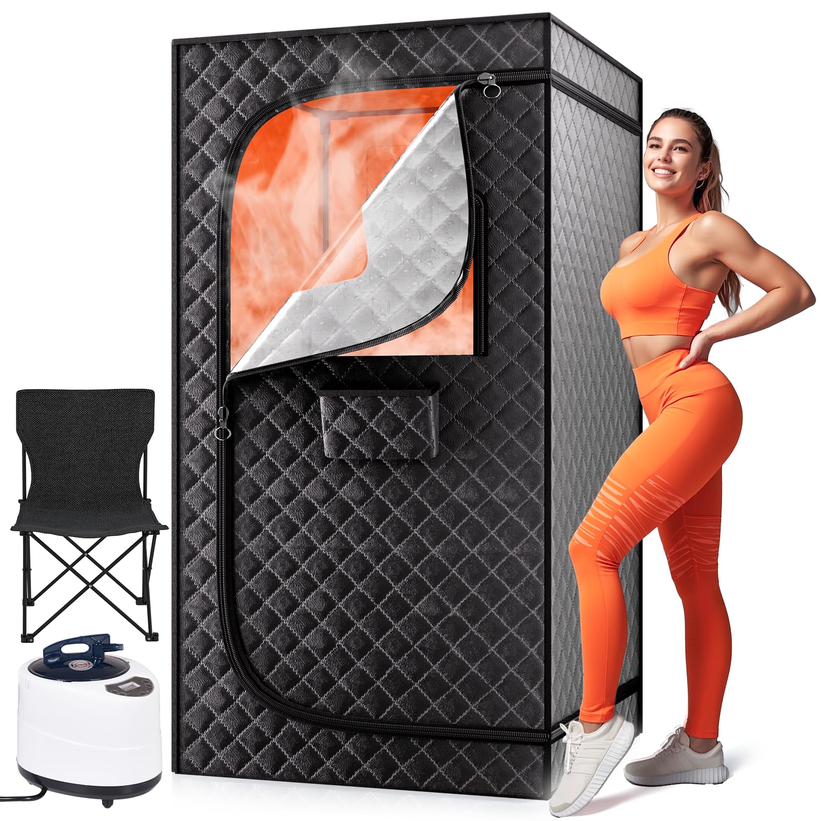 Portable Steam Sauna Box for Home: Full Size Sauna Tent for Personal Spa - Fast Heating Sauna Box with 3L Steamer, Folding Chair, Remote Control, 32" x 32" x 71"