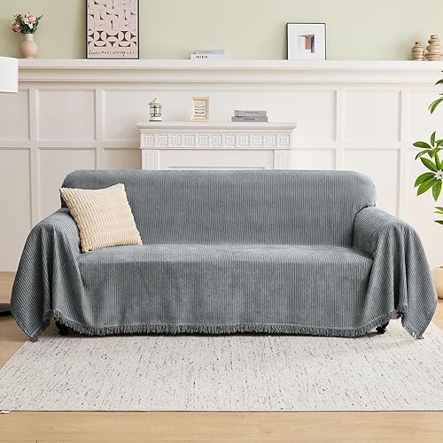 Miniatura 27 de LOMAO Funda de Sofá Fundas de Sofá para Sofá Seccional de 3 Cojines Fundas de Sofá en Forma de L con Borlas Protector de Sofá Lavable Reversible de