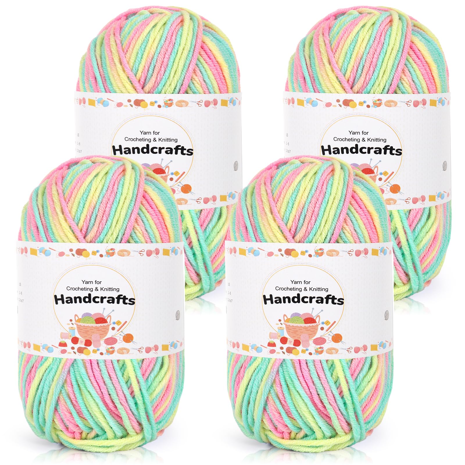 Aeelike 200g(4x50g) Farbverlauf Babywolle zum Häkeln, 5Ply Acrylic Baumwolle zum Stricken, Cotton Yarn Wolle Bunt Set für Anfänger, Erfahrene Stricker, Rosa Grün