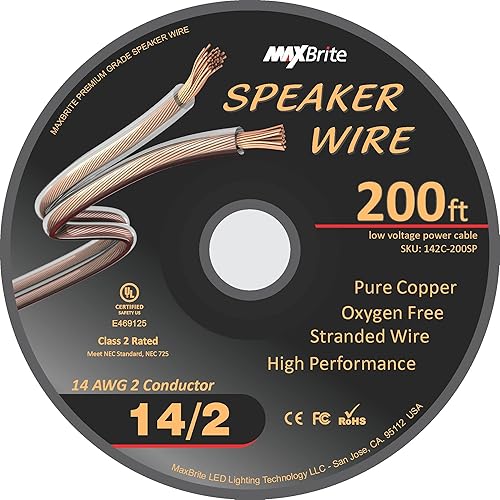 Miniatura 7 de Cable de altavoz de calibre 14 de alto rendimiento, cobre puro sin oxígeno, certificación UL Clase 2 (carrete de 100 pies)