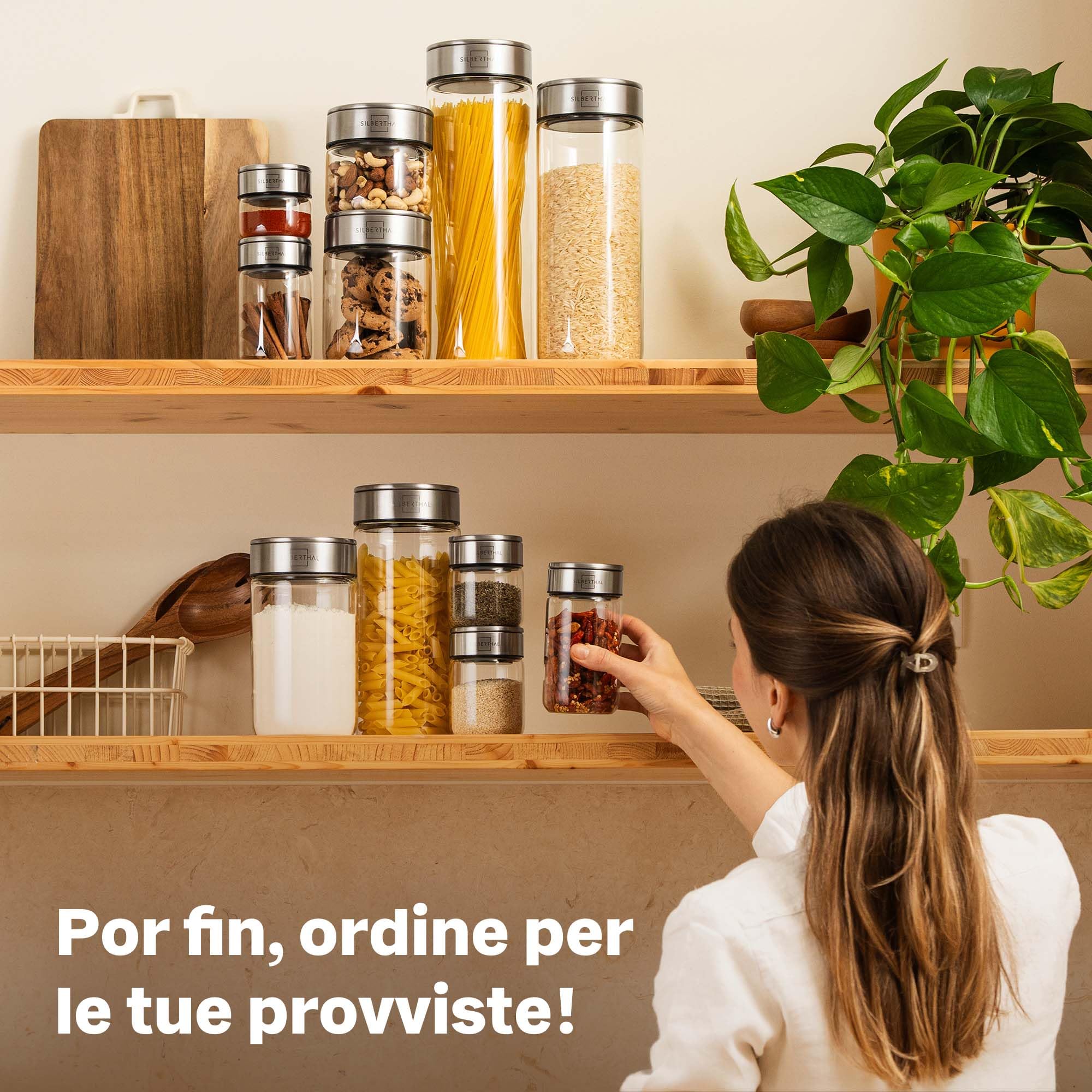 SILBERTHAL Set 6 Botes cocina almacenaje - Hermeticos y antipolillas - Vidrio y acero inoxidable - 1700ml 1500ml 1300ml 1000m 700ml y 400ml - Versión mejorada, ahora apilables - Tarros despensa
