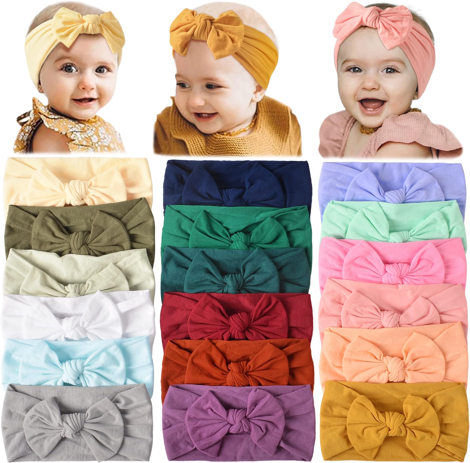 Prohouse 18PCS Baby Nylon Headbands Hairbands Hair Bow Elastics for Baby Girls Newborn Infant Toddlers Kids