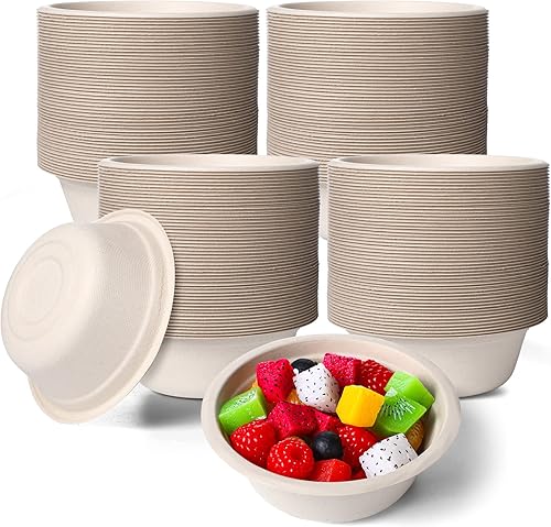 Gerrii Paquete de 300 cuencos de papel desechables de calidad a granel, pequeños cuencos de fibra de caña de azúcar, fiestas para helado, frutas,