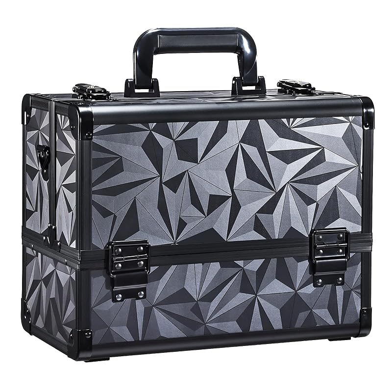 Maleta de maquiagem FRENESSA com 6 bandejas, divisórias e alça, 32 x 27,94 x 19,05 cm, M90J, preta