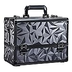 FRENESSA Makeup Case Extra Large Makeup Train Case 12.6 Inch Makeup Box Organizer Profressional Make Up Cases Storage Cosmetic Artist Travel Case with Divider Shoulder Strap Hard Vanity Dark Black