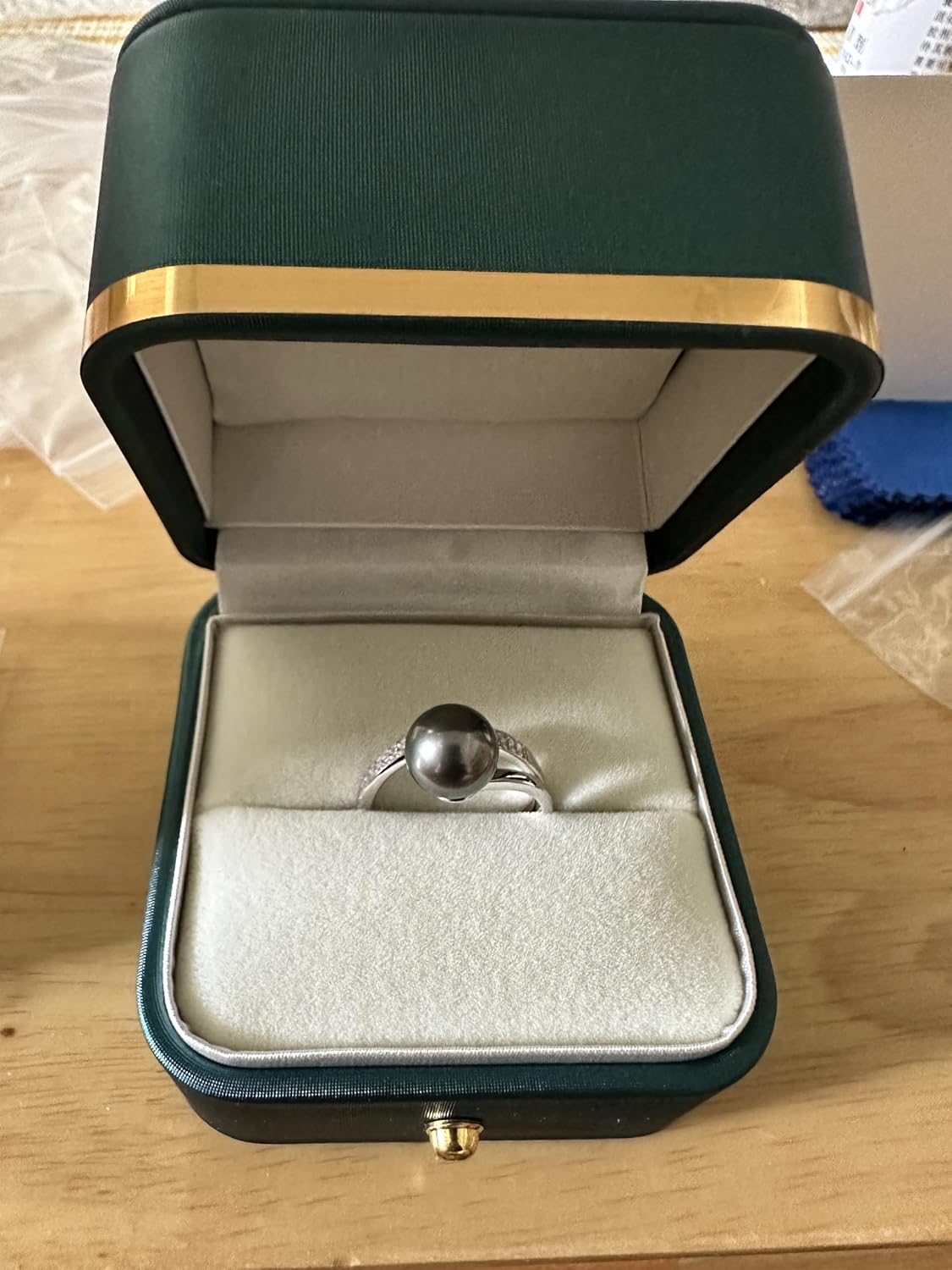 Gift for Wife Tahitian Black-Pearl-Rings-Gifts for Women - Wedding Birthday Anniversary-Mom Her Mothers Day Valentines Day Christmas-18K Gold Plated Sterling Silver Ring Fine Jewelry