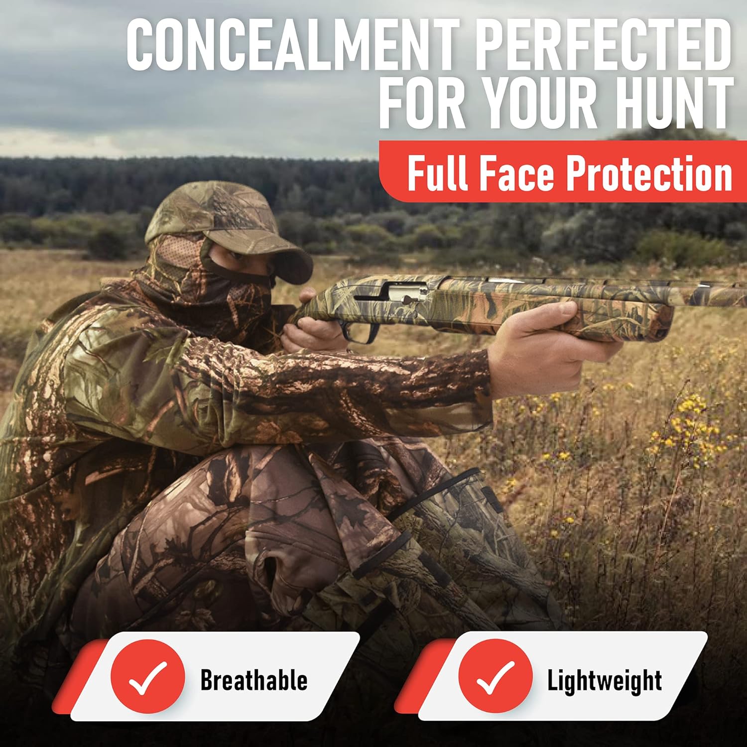 Hunting Face Mask Light Weight, Camo for Turkey, Bow, Deer, Duck, Goose, Coyote - Camouflage Gear for Men, Breathable Netting - Image 3