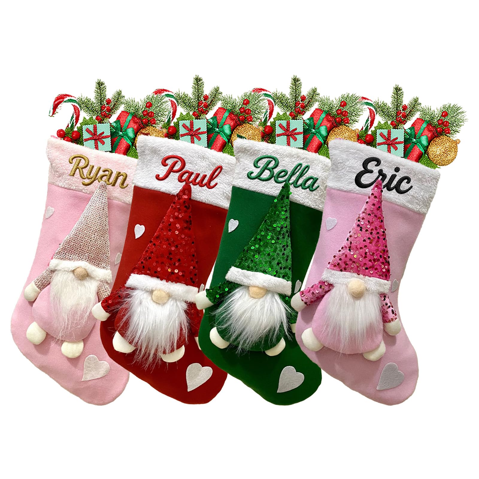 Personalised Christmas Stockings with Name,Custom Embroidered Xmas Stocking for Kids,18 inch Large Sequined Faceless Santa Claus Christmas Stocking ,Fireplace Hanging Decoration(Style 10-3 Pack) โ image 1