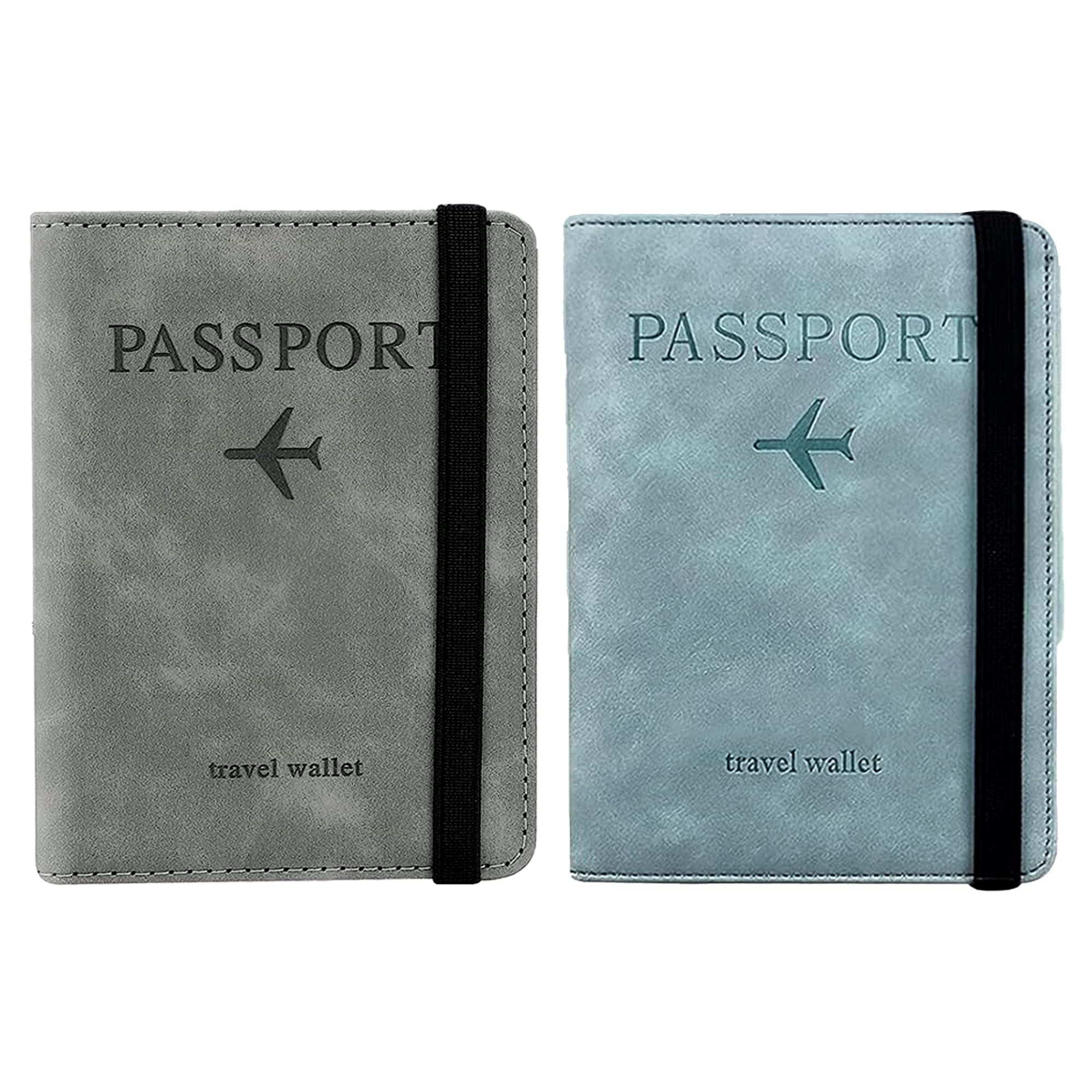 Couple 2 Pcs Passport Holder Passport Cover with Credit Card Slot and BoardingPass Slot Bi-Fold Passport Wallet Case Book Travel Must Have, PU Leather-Unisex (SkyBlue+Gray)-image-24