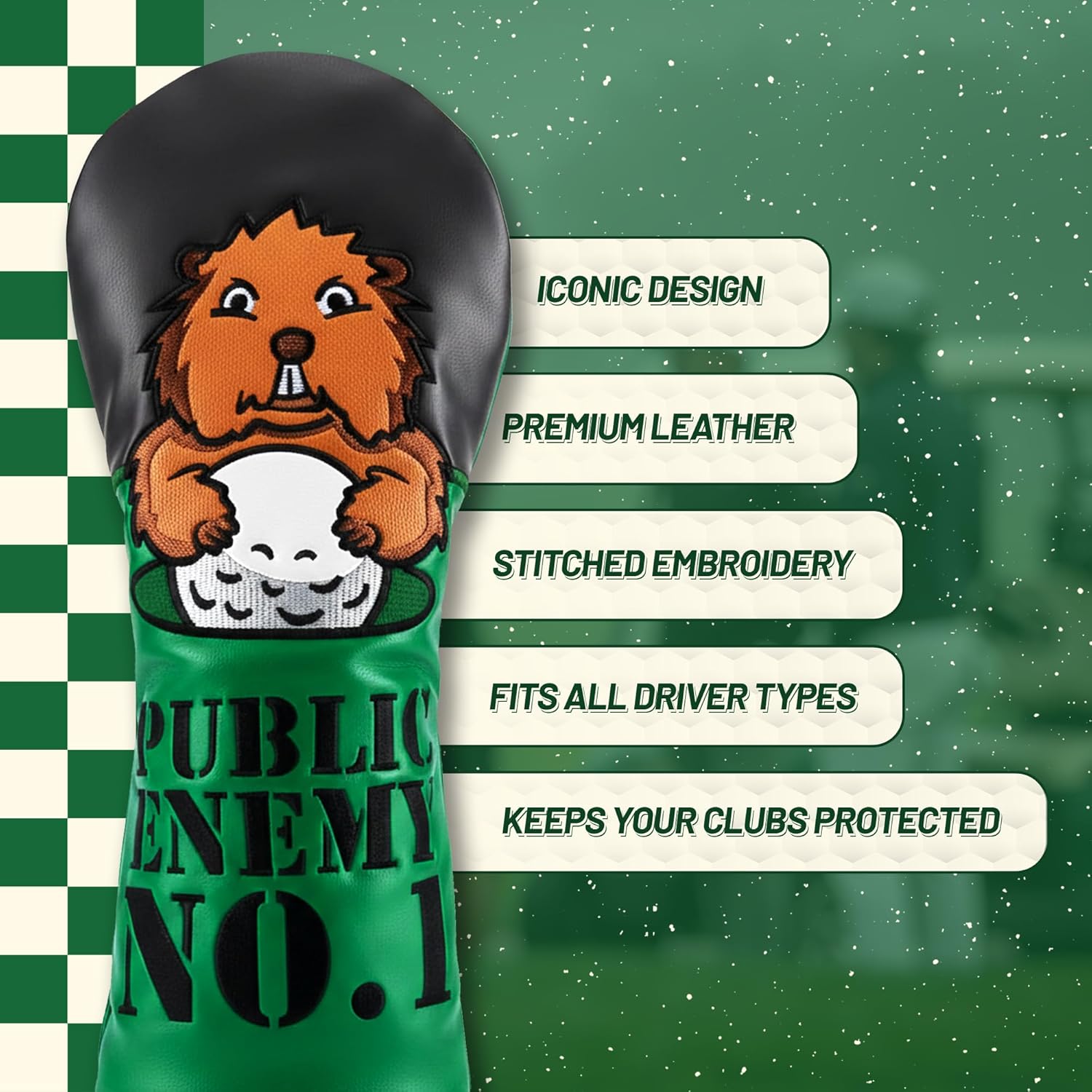 Driver Headcover - Fur Lining, Vegan Leather, Standard Fit - Golf Club Covers, Funny Golf Accessories for Men & Women