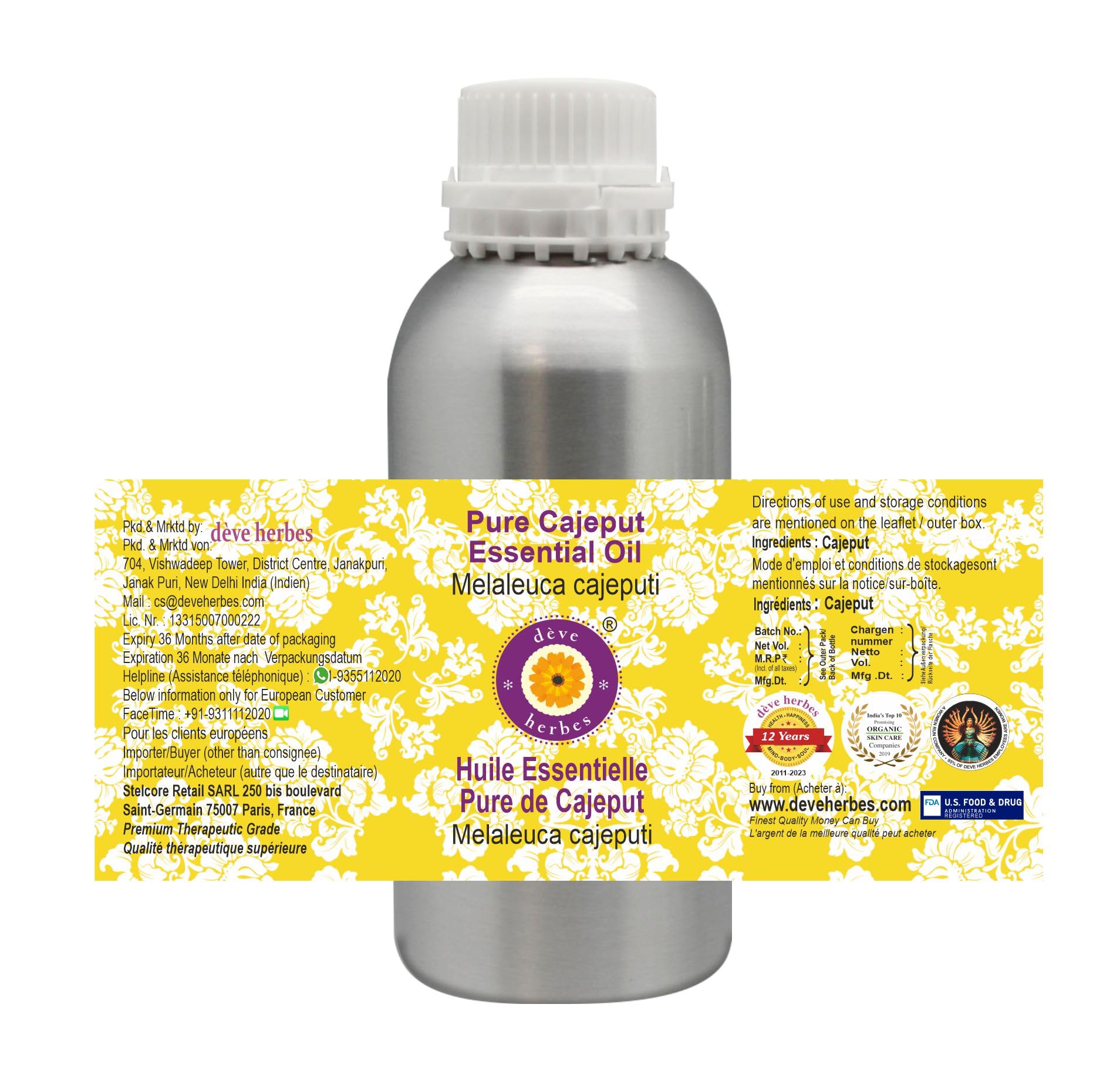 dève herbes Olio essenziale di Cajeput puro di (Melaleuca cajeputi) distillato a vapore di grado terapeutico naturale al 100% 1250ml (42.2oz)