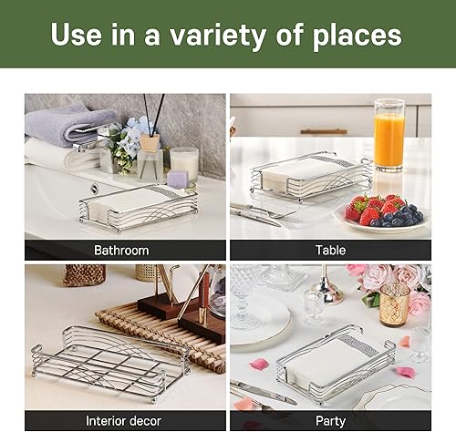 Miniatura 5 de LEVIMETREE Bandeja plateada para toallas de invitados para baño, organizador de servilletas de encimera para toallas de papel desechables, elegante