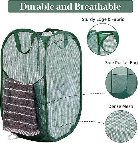 Miniatura 3 de Cestas plegables duraderas para lavandería, cesta desplegable resistente a desgarros para lavandería, cesta de ropa plegable con bolsillo lateral,