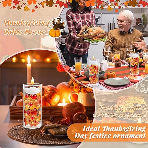 Miniatura 4 de MTLEE 2124 piezas de relleno de jarrón de Acción de Gracias, perlas sintéticas para relleno de jarrón con 8 velas blancas sin perfume, 2000 cuentas