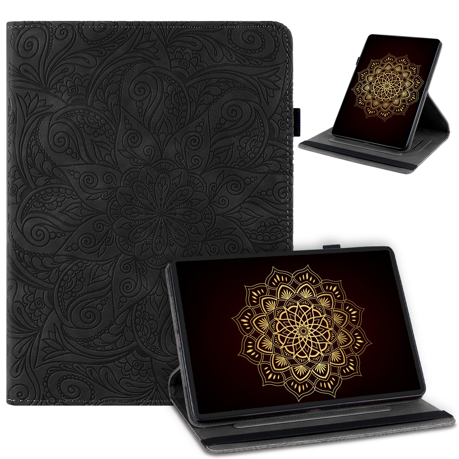 laddutoi Hülle für Samsung Galaxy Tab A 10.1 2016 SM-T580/T585, Schwarz | PU+TPU Lederhülle, 360° Drehbare Ständer, Kartensteckplätze, Stylus Halter, Tablet Cover Klapphülle Schutzhülle Flip Case