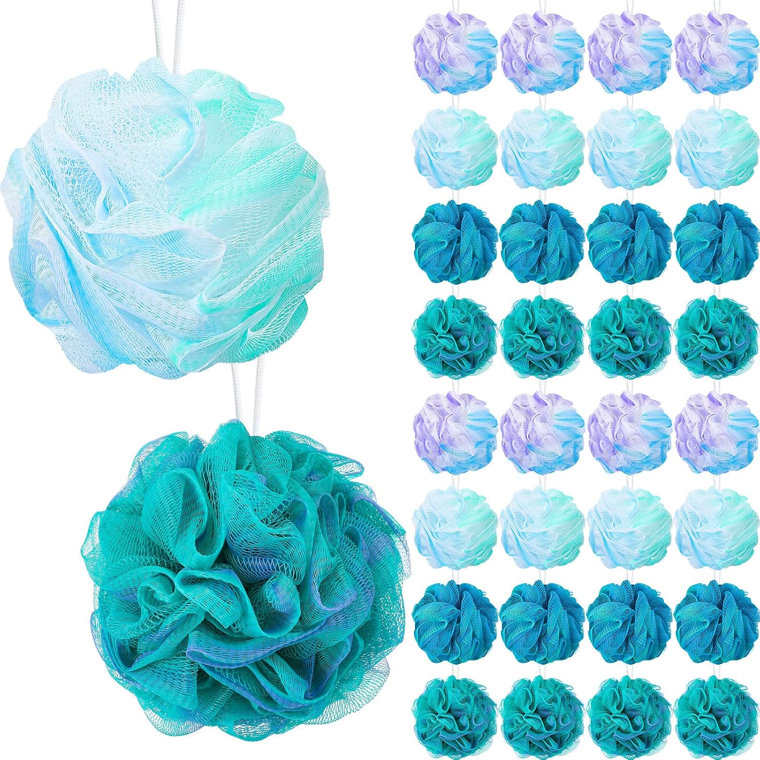 Sunnyray 100 Pcs Loofahs Bulk Bath Sponge Shower Luffas Exfoliating Body Scrubber Packs Soft Mesh Loofahs Balls Travel Cleaning Wash Puff Bathing Accessories for Women Men, 20g (Mixedcolor)