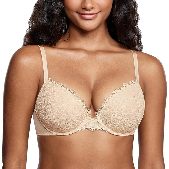 DOBREVA Womens Push Up Bra Lace Full Coverage Plunge Padded Support Underwire Bras Add 1 5 Cup