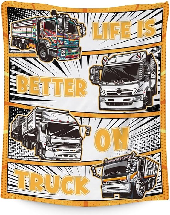 Truck Blanket Gifts - 60x80 Inches Funny Throw Blanket for Boys & Kids - Black Soft Fuzzy Car Blankets for Bed, Couch & Living Room
