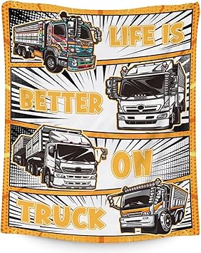 Truck Blanket Gifts - 60x80 Inches Funny Throw Blanket for Boys & Kids - Black Soft Fuzzy Car Blankets for Bed, Couch & Living Room