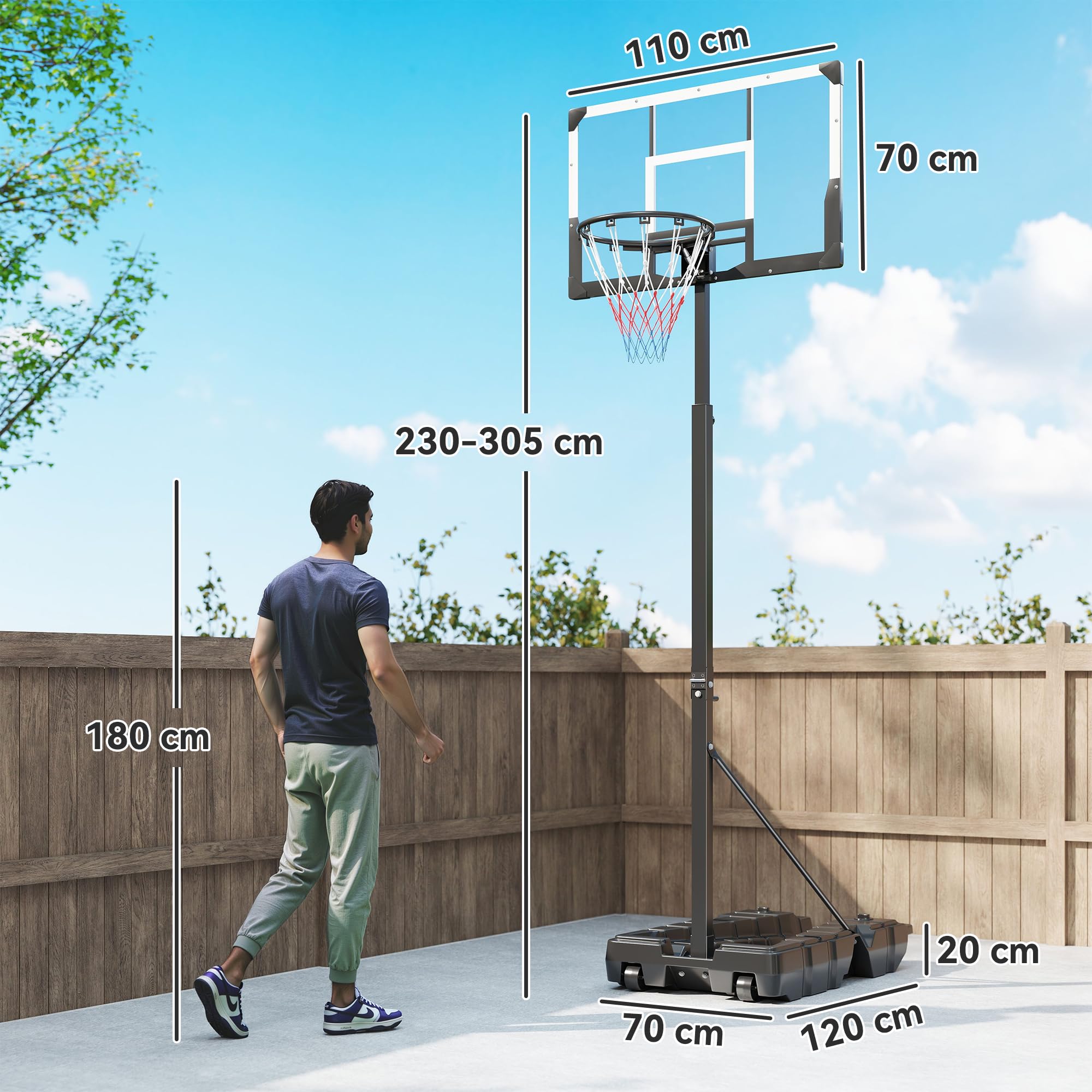 SPORTNOW Canasta de Baloncesto Exterior Altura Regulable 230-305 cm Portátil Marco Plegable