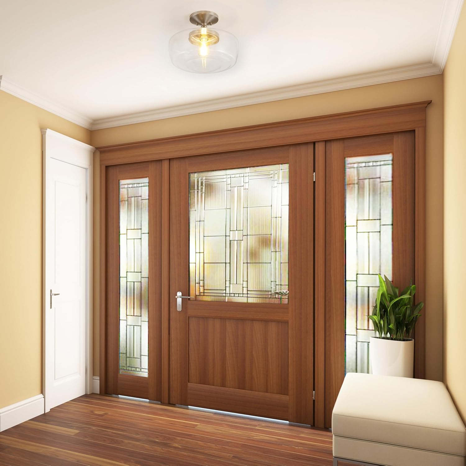 JONATHAN Y 14" Nickel Modern Farmhouse LED Flush Mount Light Fixture, Clear Glass Shade, Rustic Industrial Schoolhouse Lamp for Kitchen Hallway Bedroom (JYL7517D)