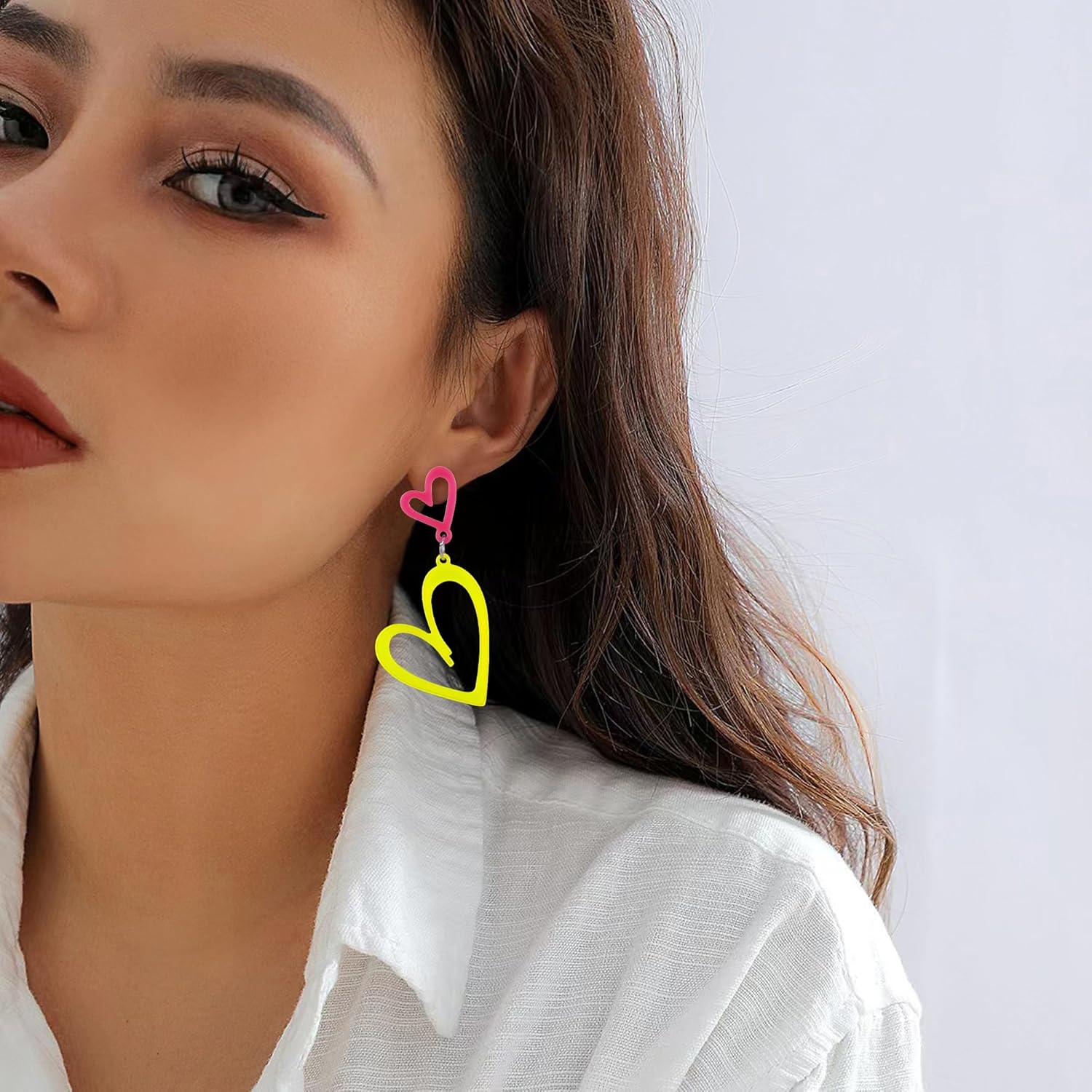 SELOVO Candy-colored Earrings Lightweight Double Love Heart Acrylic Dangle Drop Earrings for Women - Image 2