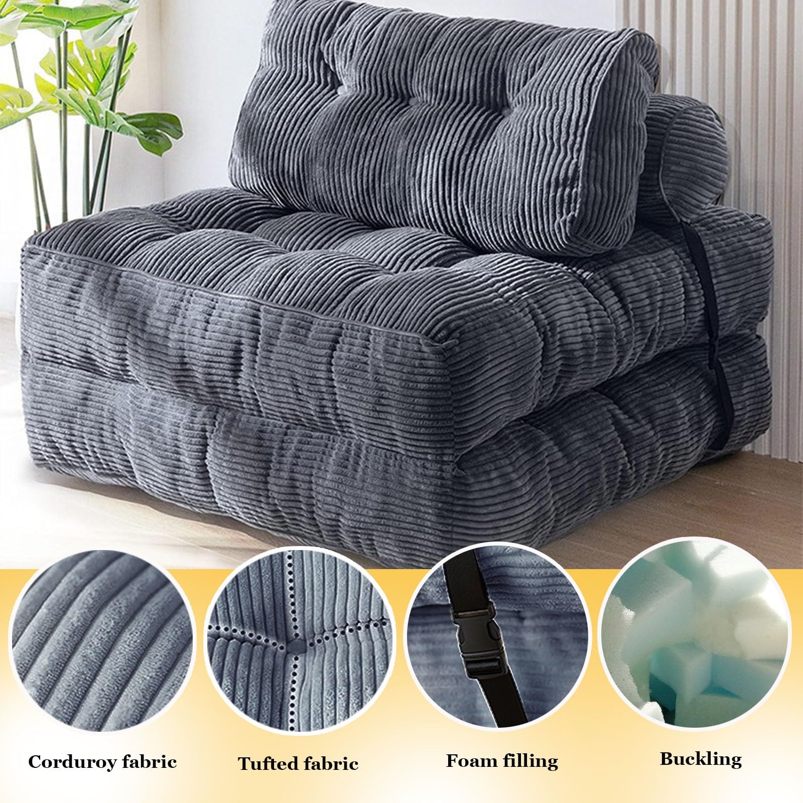 Sofa rozkładana, przenośna, rozkładana, wygodna sofa podłogowa, rozkładana sofa, rozkładany fotel z oparciem do salonu i sypialni królewski niebieski, 200 cm