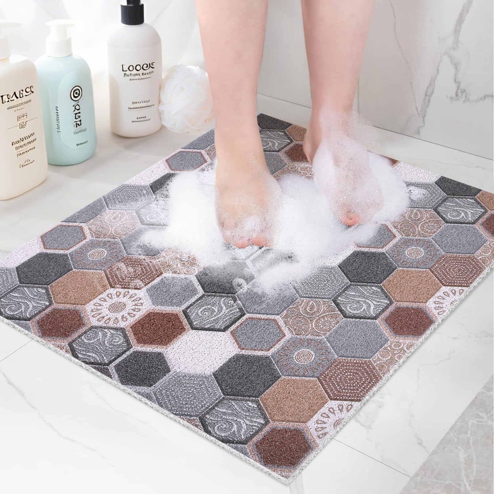 Square Shower Mat 70x70 cm Non Slip Shower Mats for Inside Shower, Soft PVC Loofah Shower Mat for Elderly, Washable Bathroom Floor Mat for Wet Area, Without Suction Cups, Quick Drying — image 1