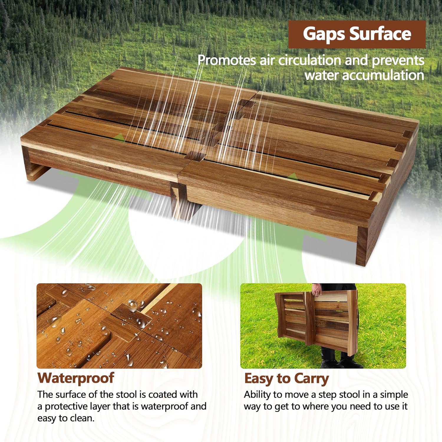 3.4” Height Wooden Platform, Heavy Duty Bed Step Stool for High Beds, Waterproof One Step Stool for Adults, Doorway, Kitchen, Garden, 400 Lb Capacity