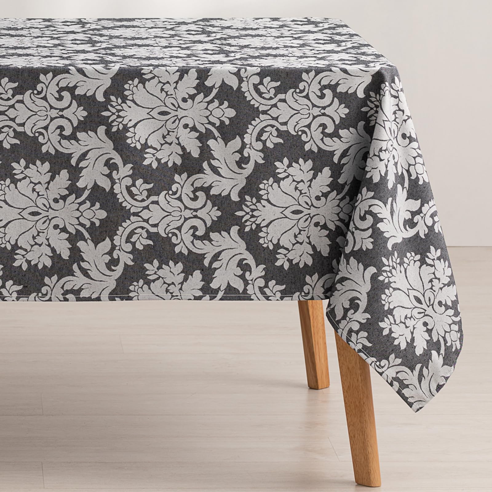 Gamusi Anthracite Stain Resistant Tablecloth Rectangular Floral Jacquard Waterproof Table 140 X 200 Cm, Fabric Touch, – Lady