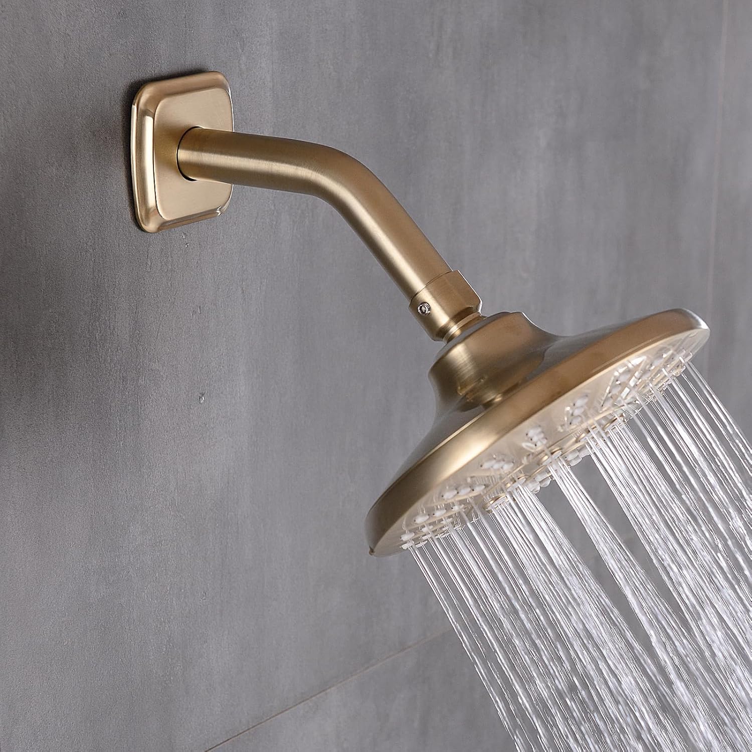 TRUSTMI Gold Shower Arm with Flange, Champagne Bronze 6 Inch Angled Shower Arm, Wall Mount, Curved Rainfall Showerhead Extension, Stainless Steel