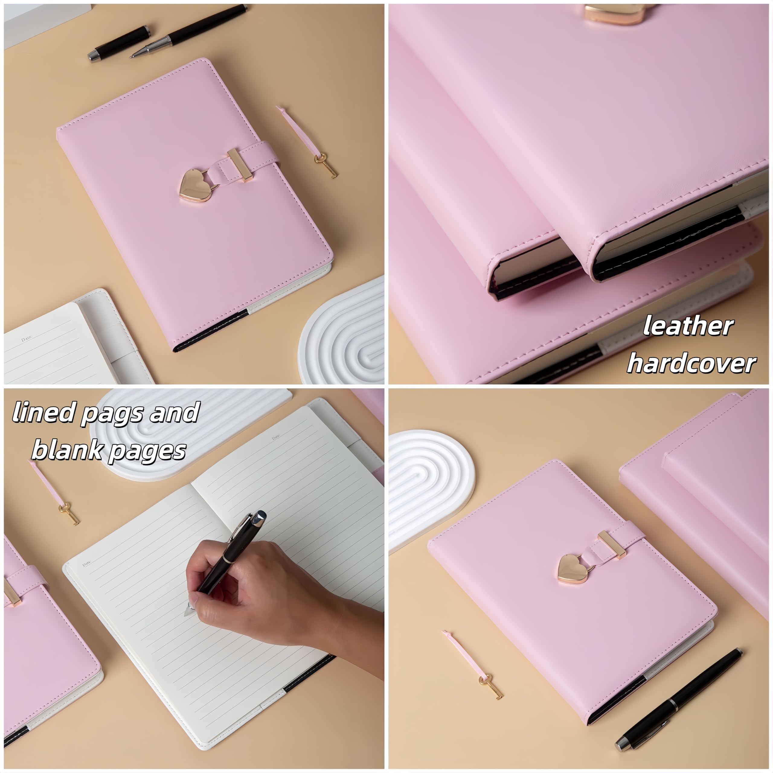 Coquette Journal Notebook College Ruled 144 Pages Heart Lock with Key Cute Leather Hardcover Notebooks for Women Teen Girls Back to School Work Office Travel Note Taking Journaling Diary 5.7x8.6 inch (Pink)