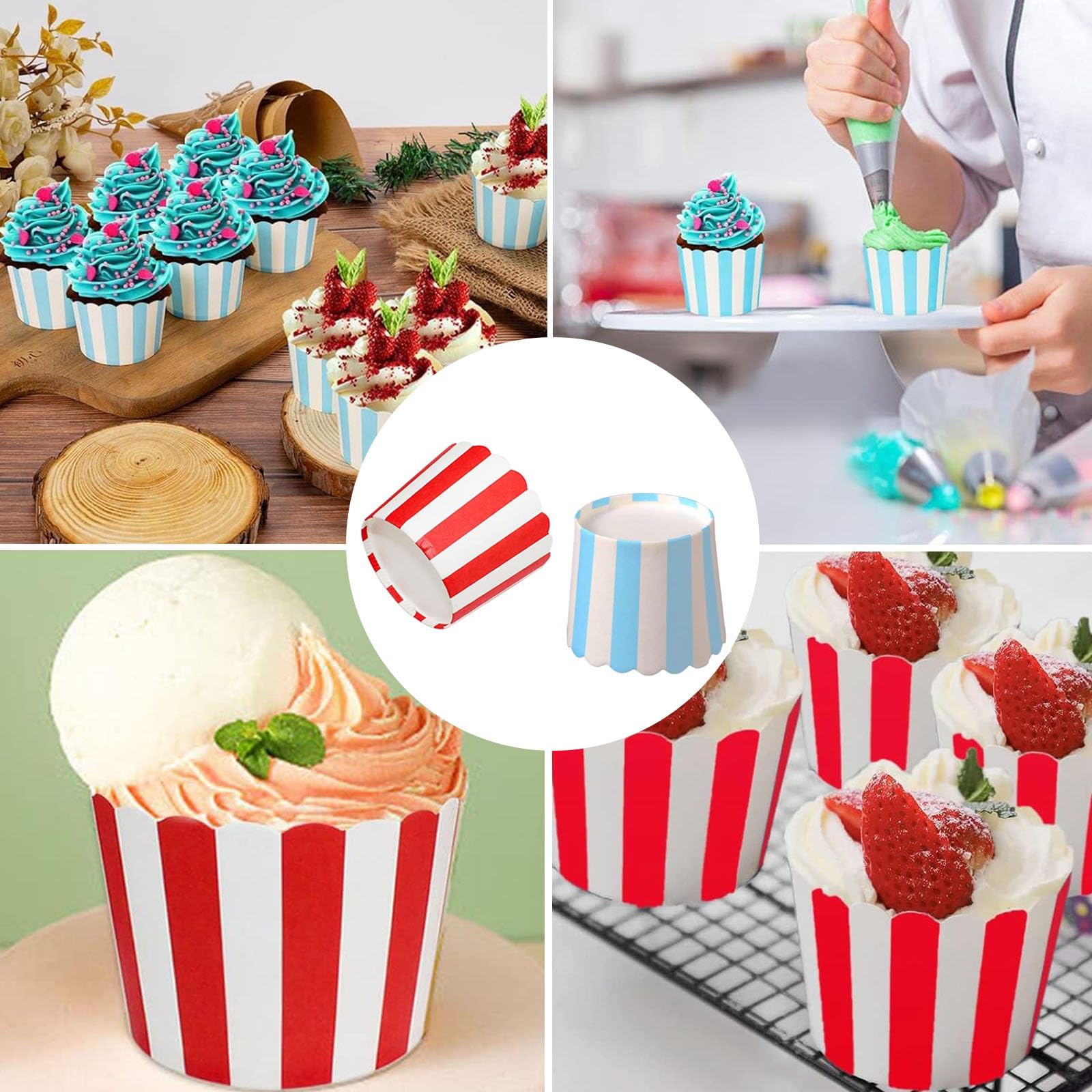 160 Moldes De Papel Para Magdalenas - 5 Colores A Rayas, Resistentes Al Horno | Ideales Cupcakes, Muffins, Fiestas
