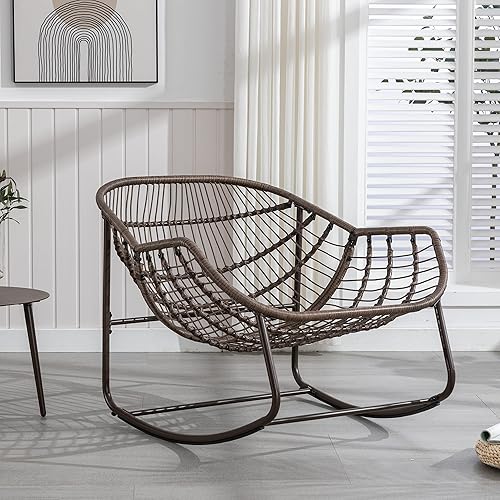 Miniatura 7 de SZLIZCCC Mecedoras para patio, mecedora de huevos de mimbre de gran tamaño, sillas Papasan tapizadas para interiores y exteriores, silla moderna