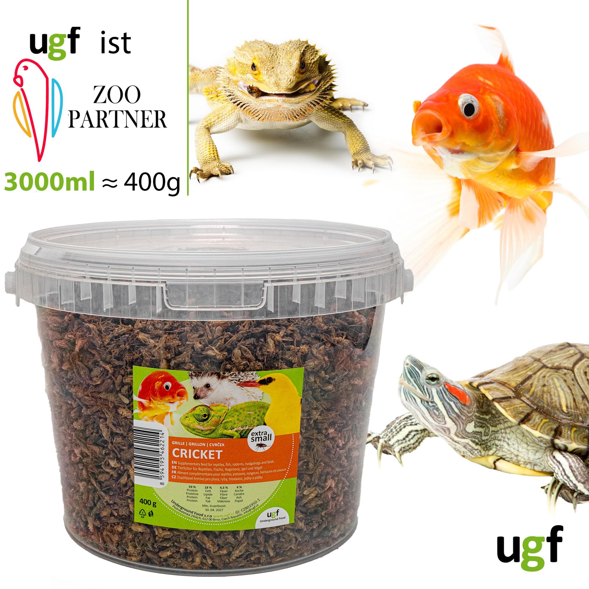 UGF - Suszone małe świerszcze - 400 g w wiaderku 3-litrowym, Owady świerszczowe, Karma dla ptaków dzikich (całoroczna), Karma dla żółwi, Karma dla jeży, Karma dla jaszczurek, Karma dla ryb