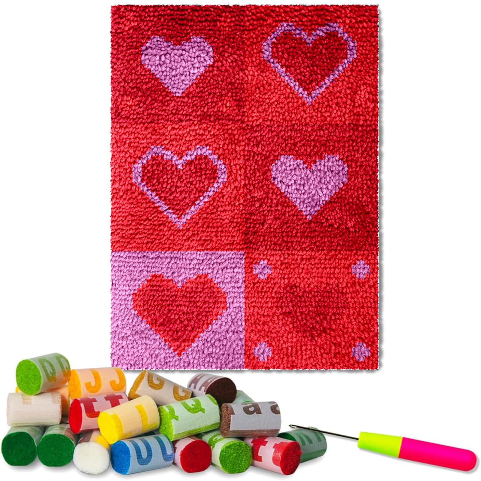 Knüpfteppich zum Selber Knüpfen, Latch Hook Kit, Knüpfen Set Für Kinder und Erwachsene DIY Fußabtreter, DIY Knüpfsets Kreuzstich Teppich Set, Tapisserie Teppich Knüpf-Sets Kreuzstich Set 69 x 102 cm