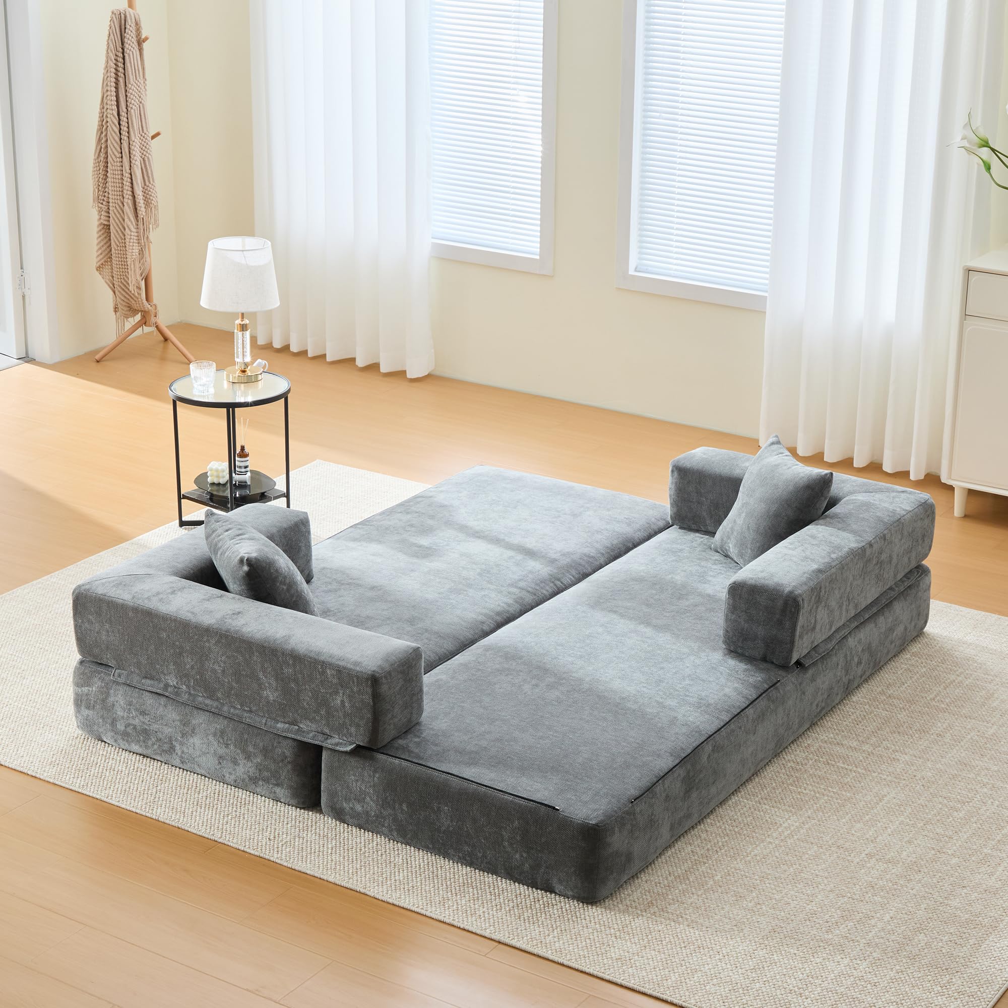 Sapgaks Sofá de Chenilla Modular, sofá de compresión, se Puede Montar libremente y es fácil de Instalar. Lateral Equipado con Aufbewahrungstaschen y Fondo Antideslizante. (Gris Oscuro)