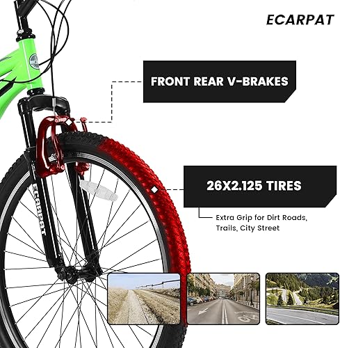 Miniatura 59 de 24/26/27.5 Inch Wheel Mountain Bike, 21 Speed MTB Bike with Full/Front Suspension, Steel Frame and Dual Disc Brakes, Adult Mens Outdoor Cycling