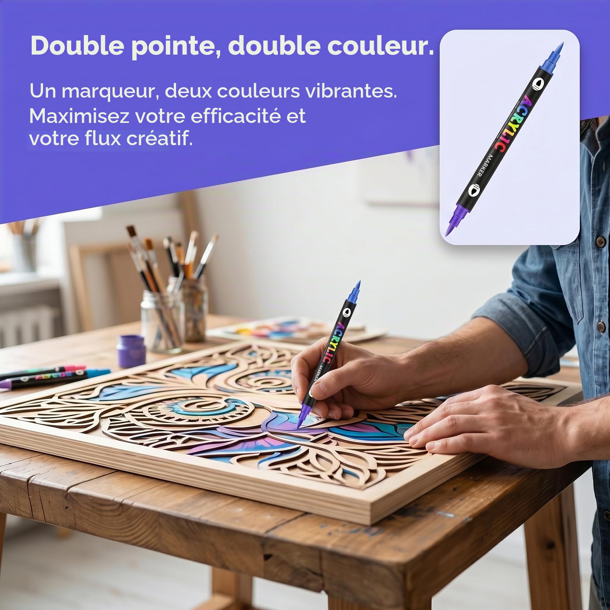 L'acryl'art - Coffret De Feutres Acryliques 168, L'acryl'art Coloriage Séchage Rapide Anti-Taches, Feutre Acrylique Coloriage Magique, Acrylic Marker Pour Pierres œU.S Bois Plastique Verre (168)