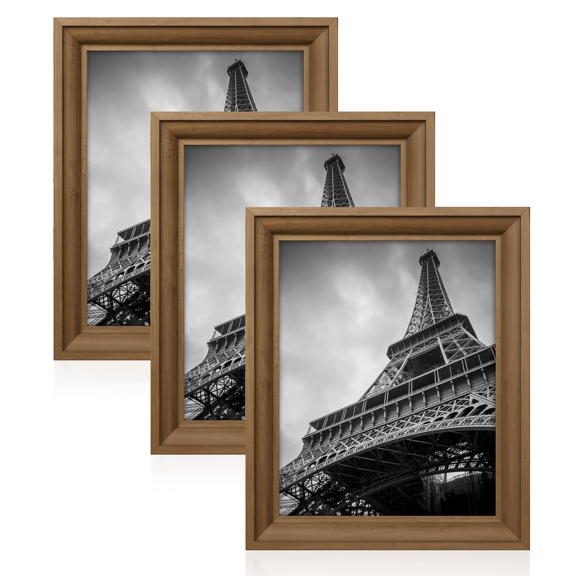 SONGMICS 8x10 Picture Frames with 6 Mats for Wall, Set of 3, Collage Photo Frames for 8x10, 5x7, 4x6 Pictures, Hanging or Table Display, Glass Front, 5 Non-Trace Nails, Teak Brown URPF046K01