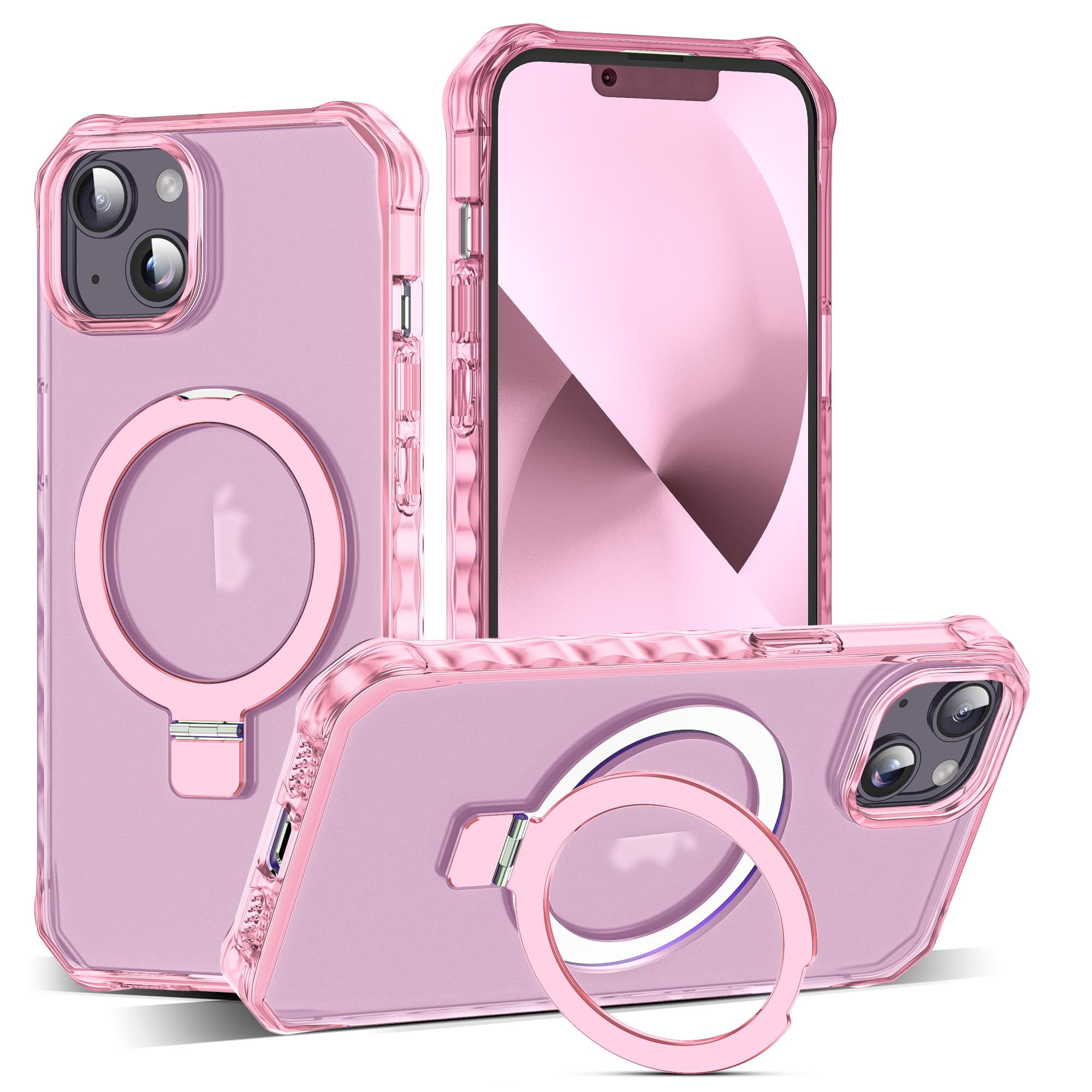 JQRZAOAK for iPhone 13/14 Case with Magnetic Stand [Compatible with Mag-Safe] [Military Drop Tested] Translucent Matte 13/14 Cover with Good Grip