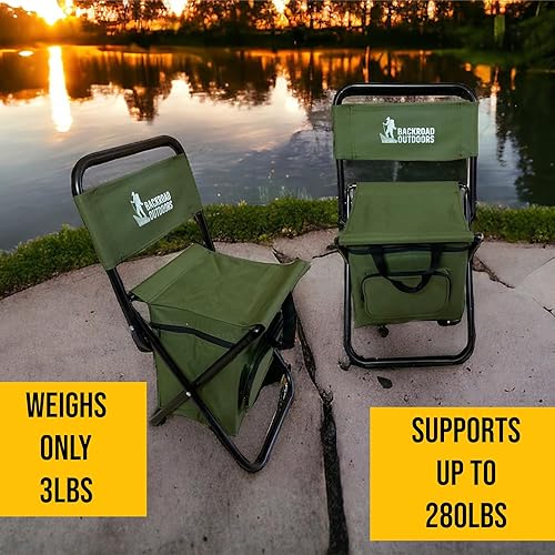 Miniatura 6 de Silla de camping plegable pequeña con enfriador incorporado, marco de acero de 0.63 pulgadas, soporta 280 libras, pies antideslizantes, respaldo